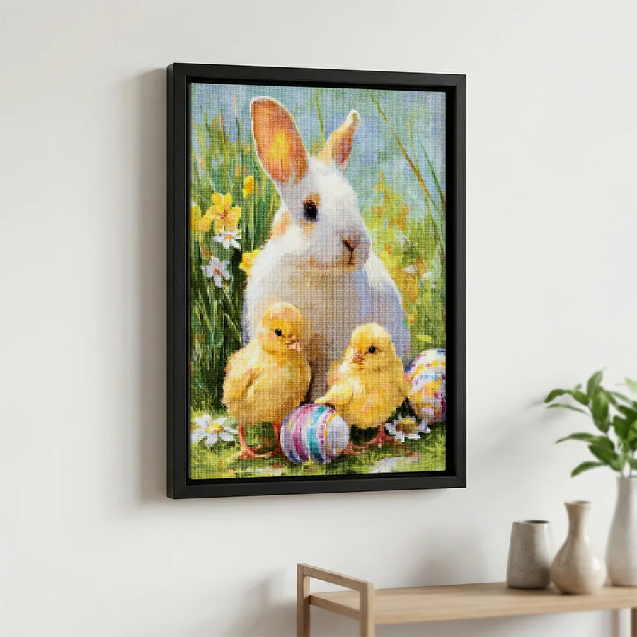 Diamond Painting - Wit Konijntje met Kuikens