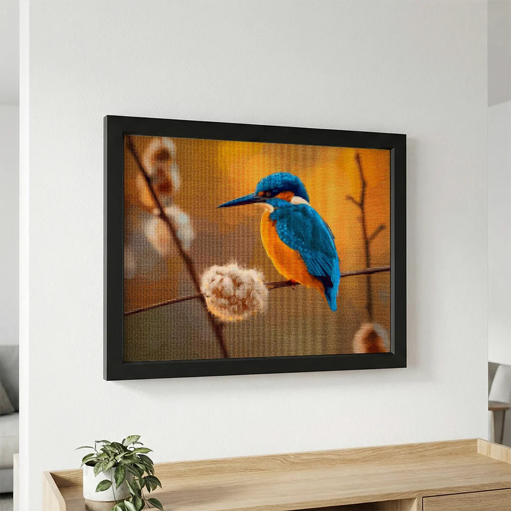 Diamond Painting - IJsvogel in Gouden Achtergrond