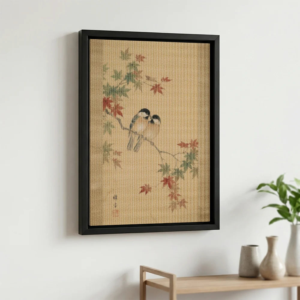 Diamond Painting - Twee vogeltjes tussen esdoornbladeren (herfst)