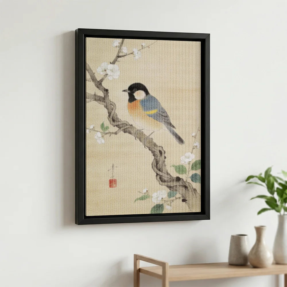 Diamond Painting - Koolmezen op bloesemtak van Ohara Koson