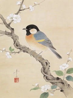 Diamond Painting - Koolmezen op bloesemtak van Ohara Koson