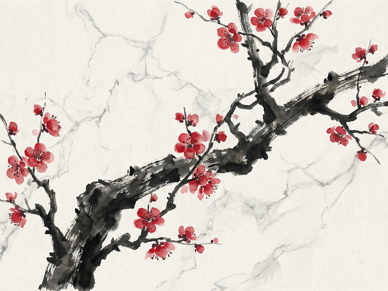 Diamond Painting - Inkttak met rode bloesem