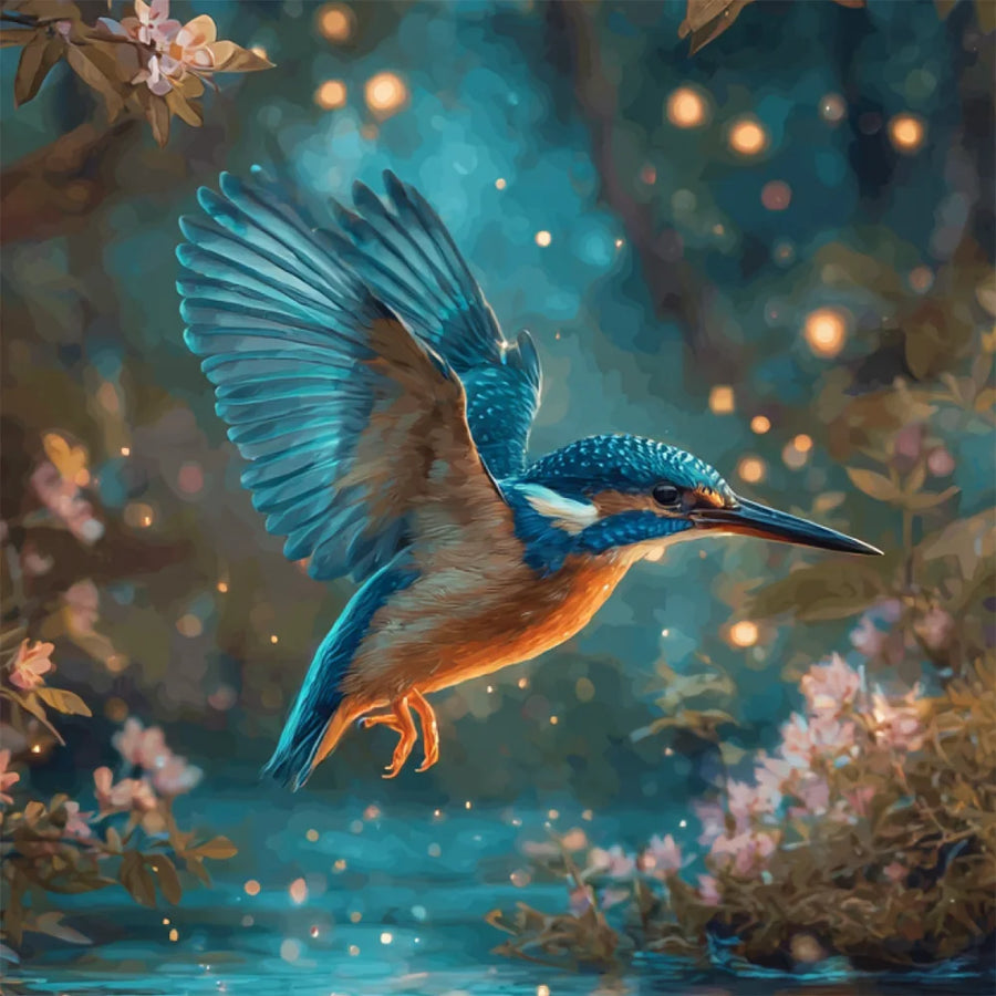 Diamond Painting - Magische IJsvogel in Betoverd Boslicht