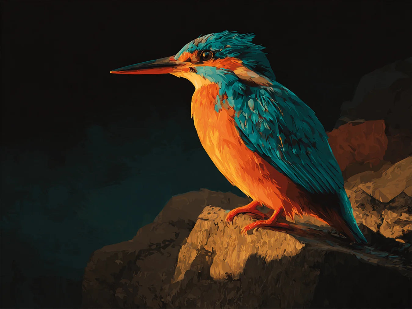 Diamond Painting - IJsvogel op Rots in Avondgloed