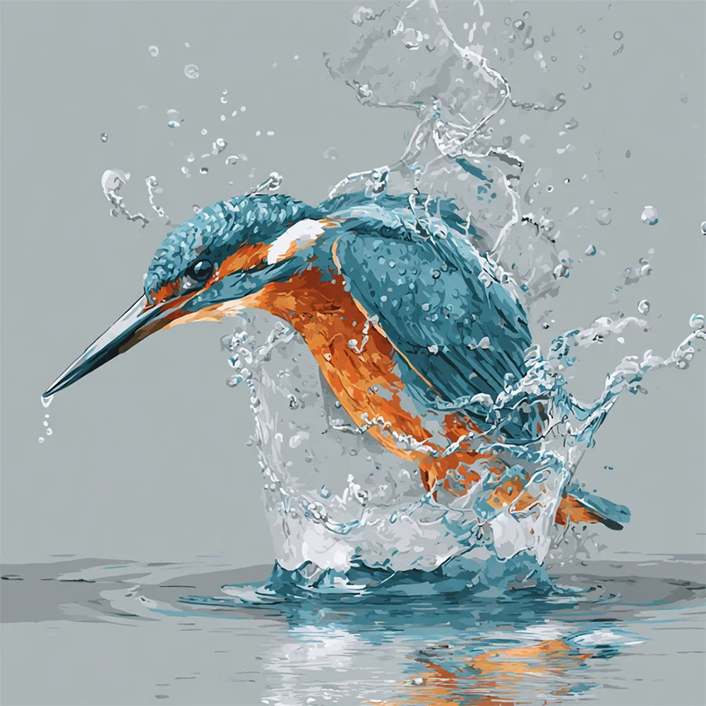 Diamond Painting - Vissende IJsvogel met Waterspatten