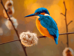 Diamond Painting - IJsvogel in Gouden Achtergrond