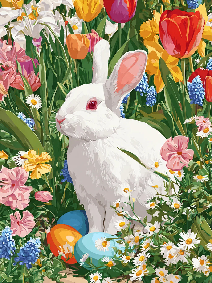 Diamond Painting - Paashaas tussen de Tulpen