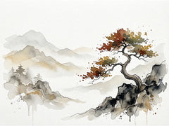 Diamond Painting - Eenzame boom in berglandschap
