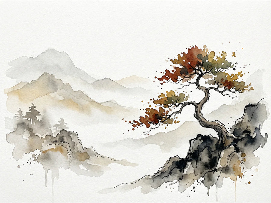 Diamond Painting - Eenzame boom in berglandschap