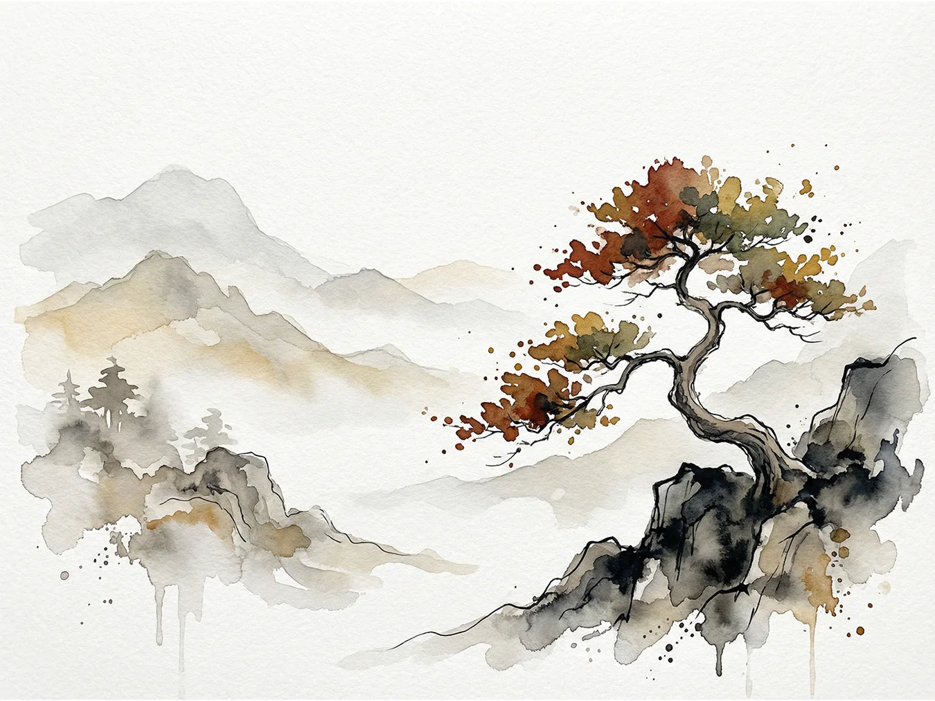 Diamond Painting - Eenzame boom in berglandschap