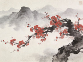 Diamond Painting - Kersenbloesem voor mistige bergtoppen Japandi panorama