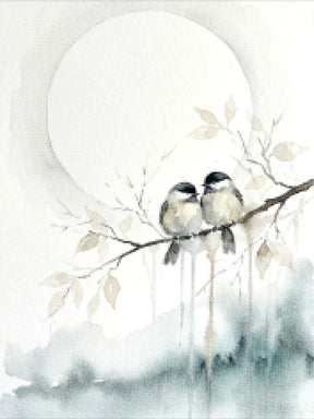 Diamond Painting - Twee vogels onder de maan