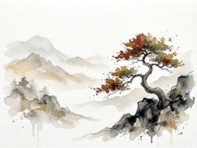 Diamond Painting - Eenzame boom in berglandschap