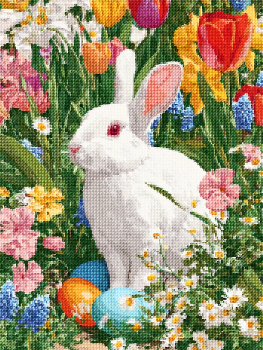Diamond Painting - Paashaas tussen de Tulpen