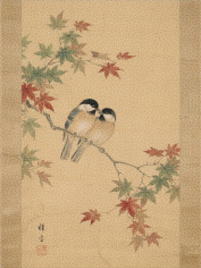 Diamond Painting - Twee vogeltjes tussen esdoornbladeren (herfst)