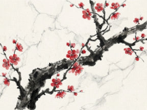 Diamond Painting - Inkttak met rode bloesem