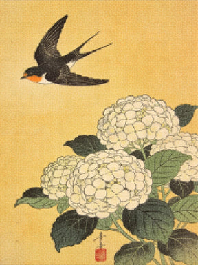 Diamond Painting - Zwaluw boven witte hortensia’s