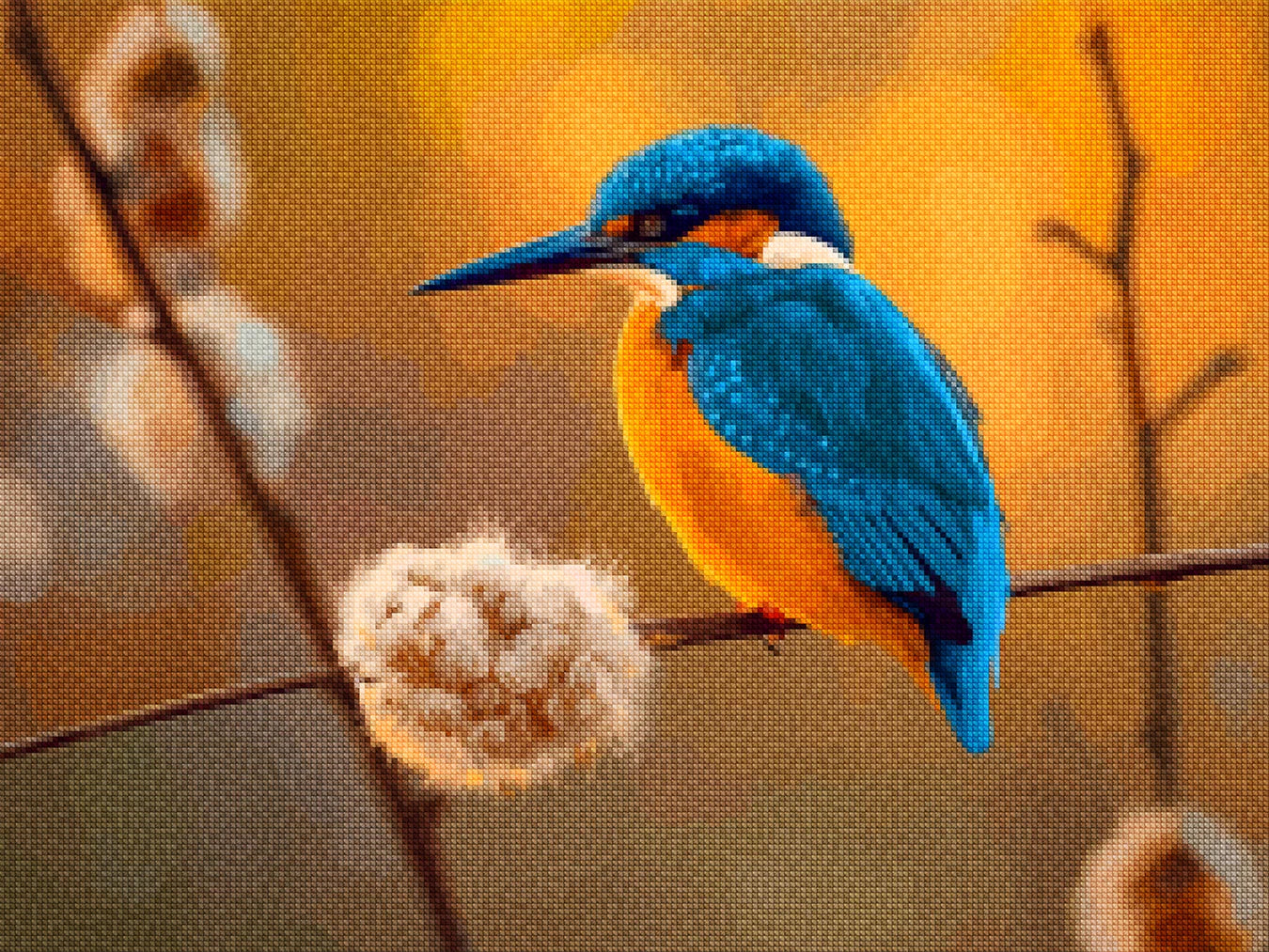 Diamond Painting - IJsvogel in Gouden Achtergrond