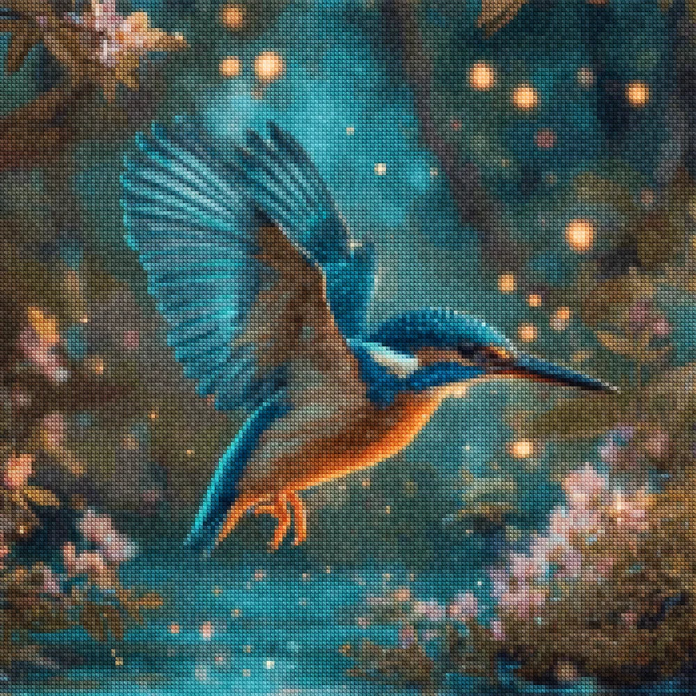 Diamond Painting - Magische IJsvogel in Betoverd Boslicht