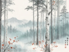Diamond Painting - Berkenbos in mist met rode accenten