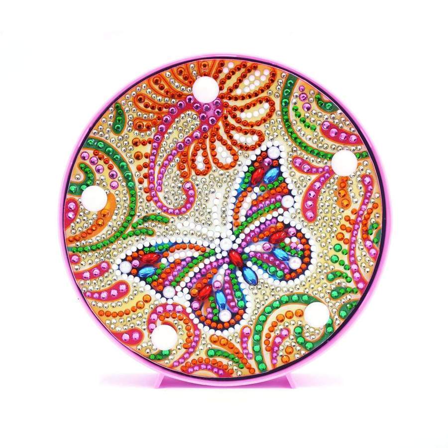 Diamond Painting Rond Lampje Kleurrijke Vlinder – productweergave