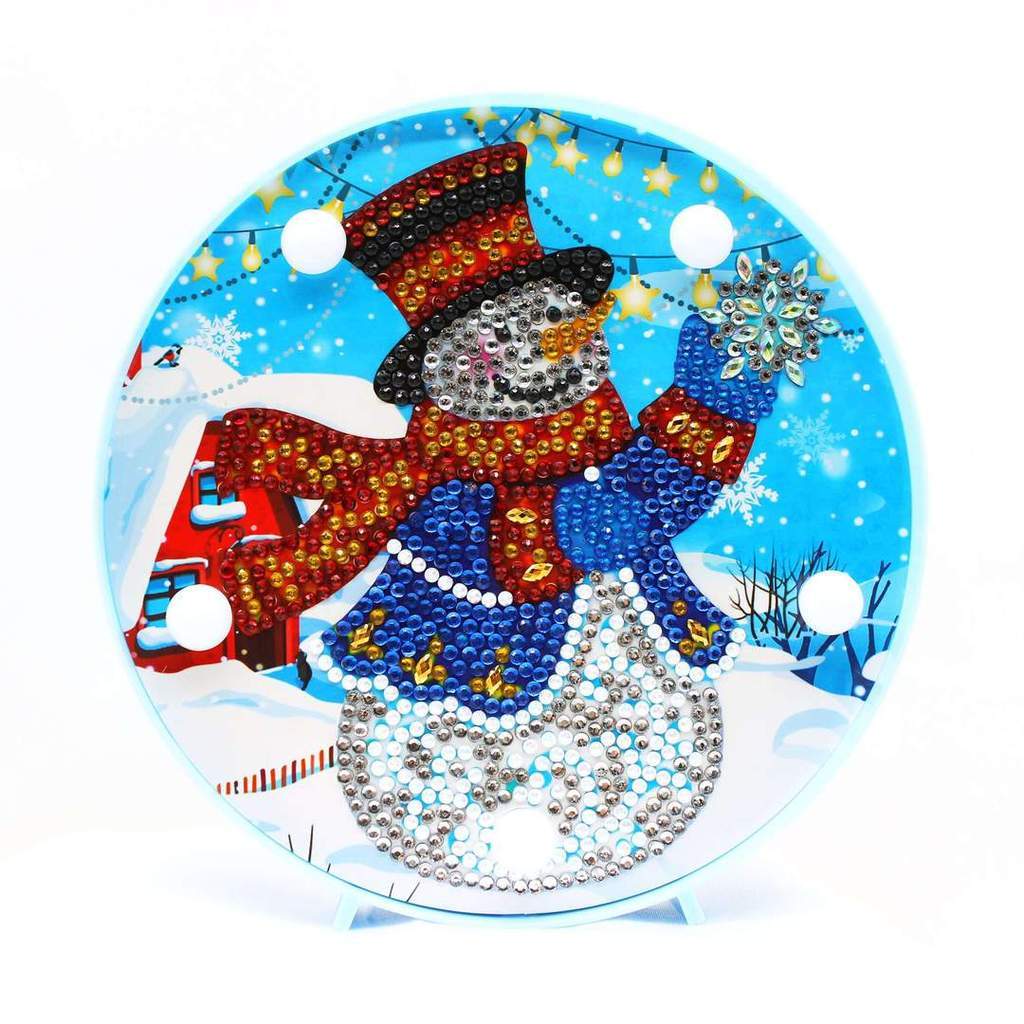 Diamond Painting Rond Lampje Sneeuwman – productweergave