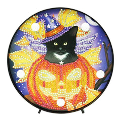 Diamond Painting Rond Lampje Kat in Pompoen – productweergave