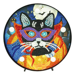 Diamond Painting Rond Lampje Gemaskerde Kat – productweergave