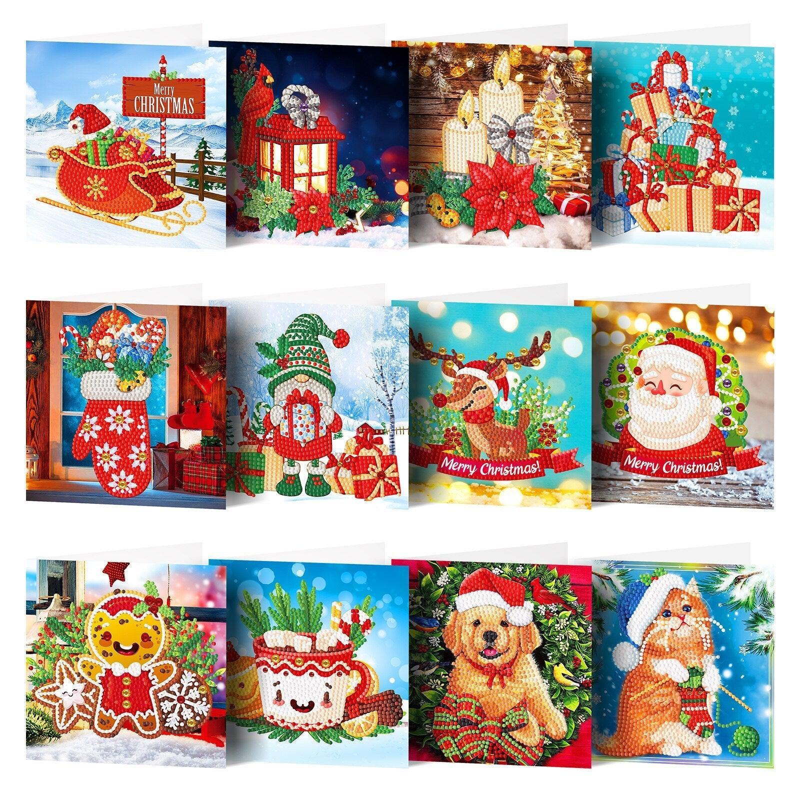 diamond painting kerstkaarten – 12 stuks – afbeelding 1