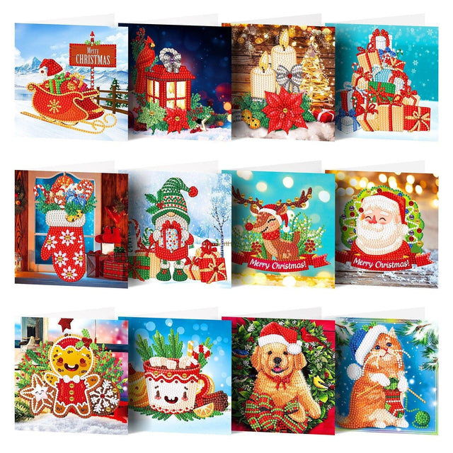 diamond painting kerstkaarten – 12 stuks – afbeelding 1