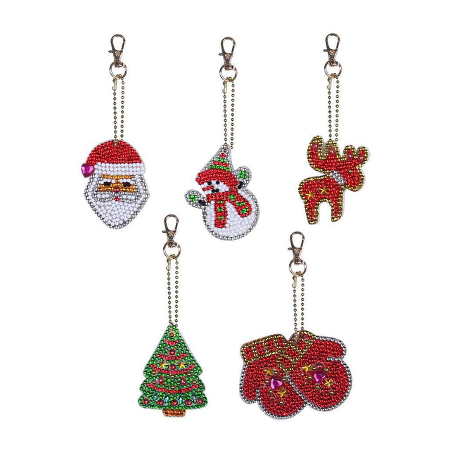 diamond painting sleutelhanger kerst – 5 stuks – afbeelding 1