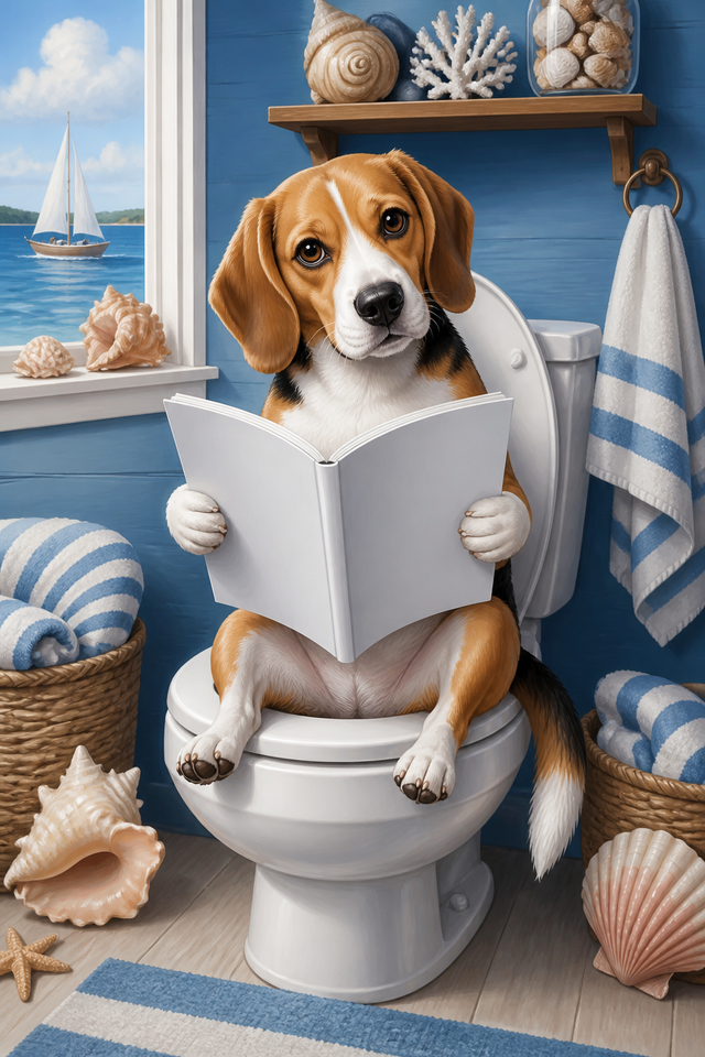 Diamond painting ontwerp met beagle op het toilet