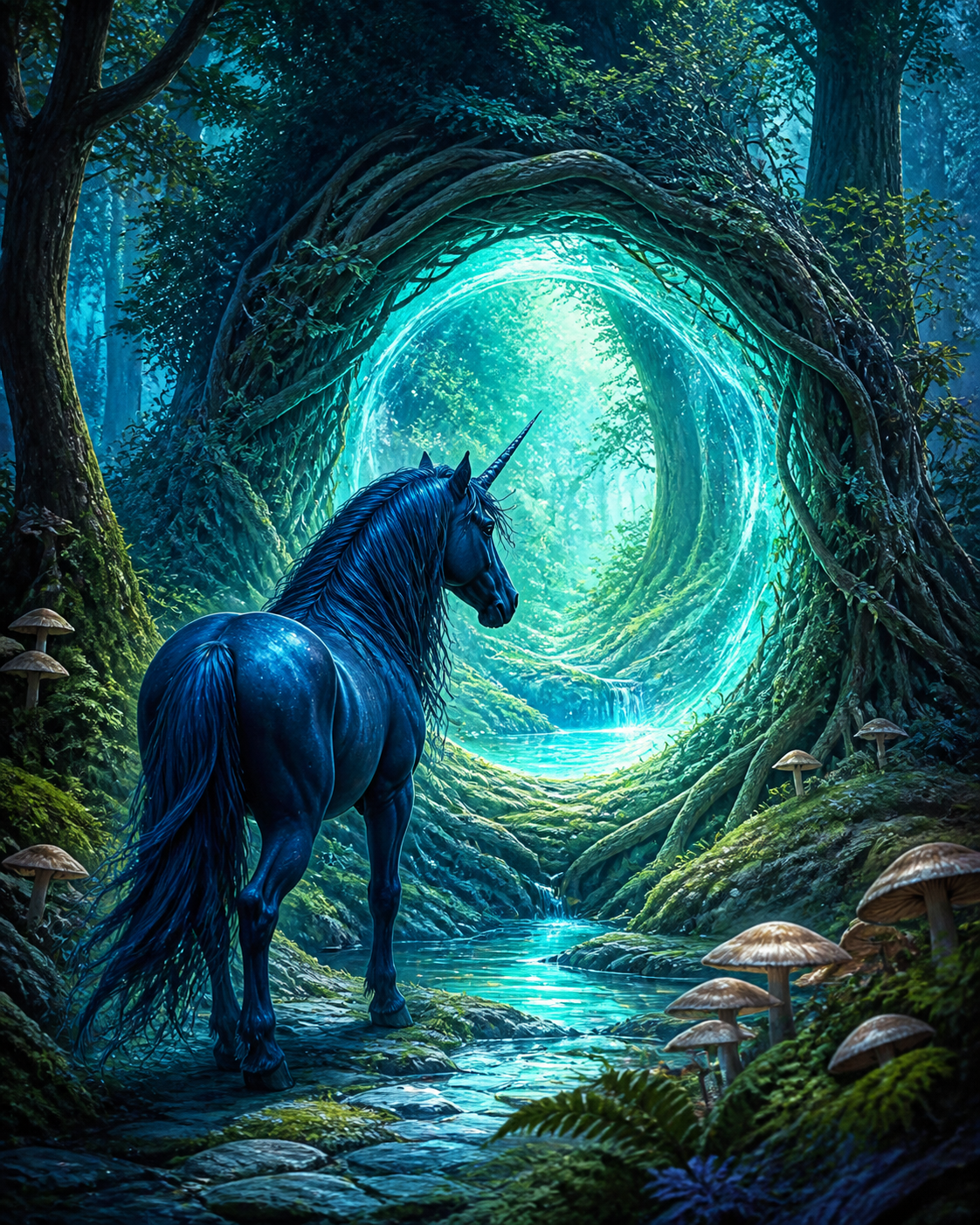 Diamond painting ontwerp met eenhoorn bij het lichtportaal
