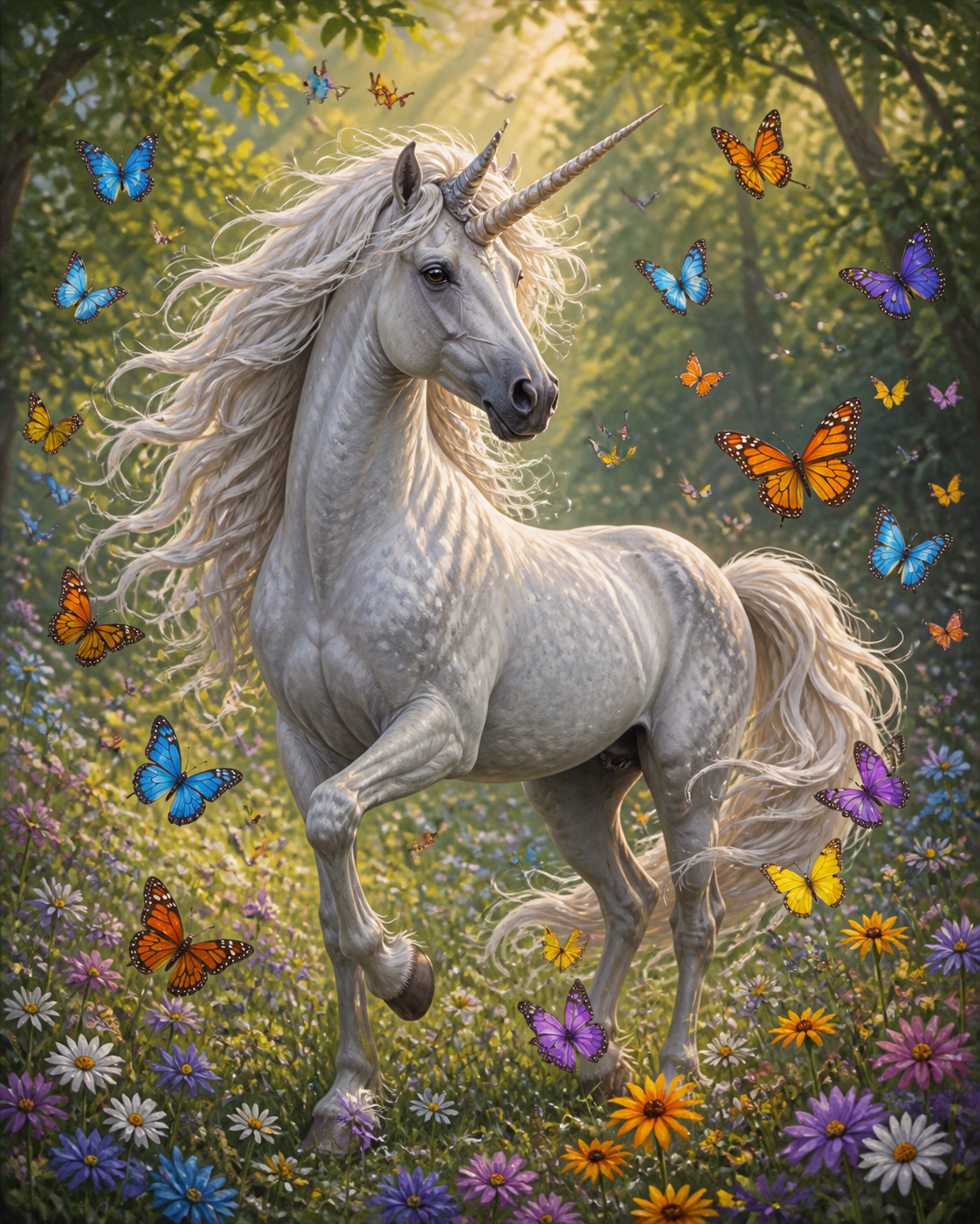 Diamond painting ontwerp met eenhoorn met vlinders