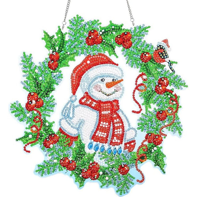 diamond painting kerstkrans – sneeuwpop – afbeelding 1