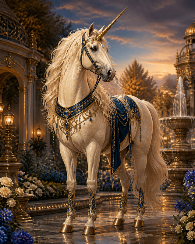 Diamond painting ontwerp met koninklijke eenhoorn met juwelenharnas