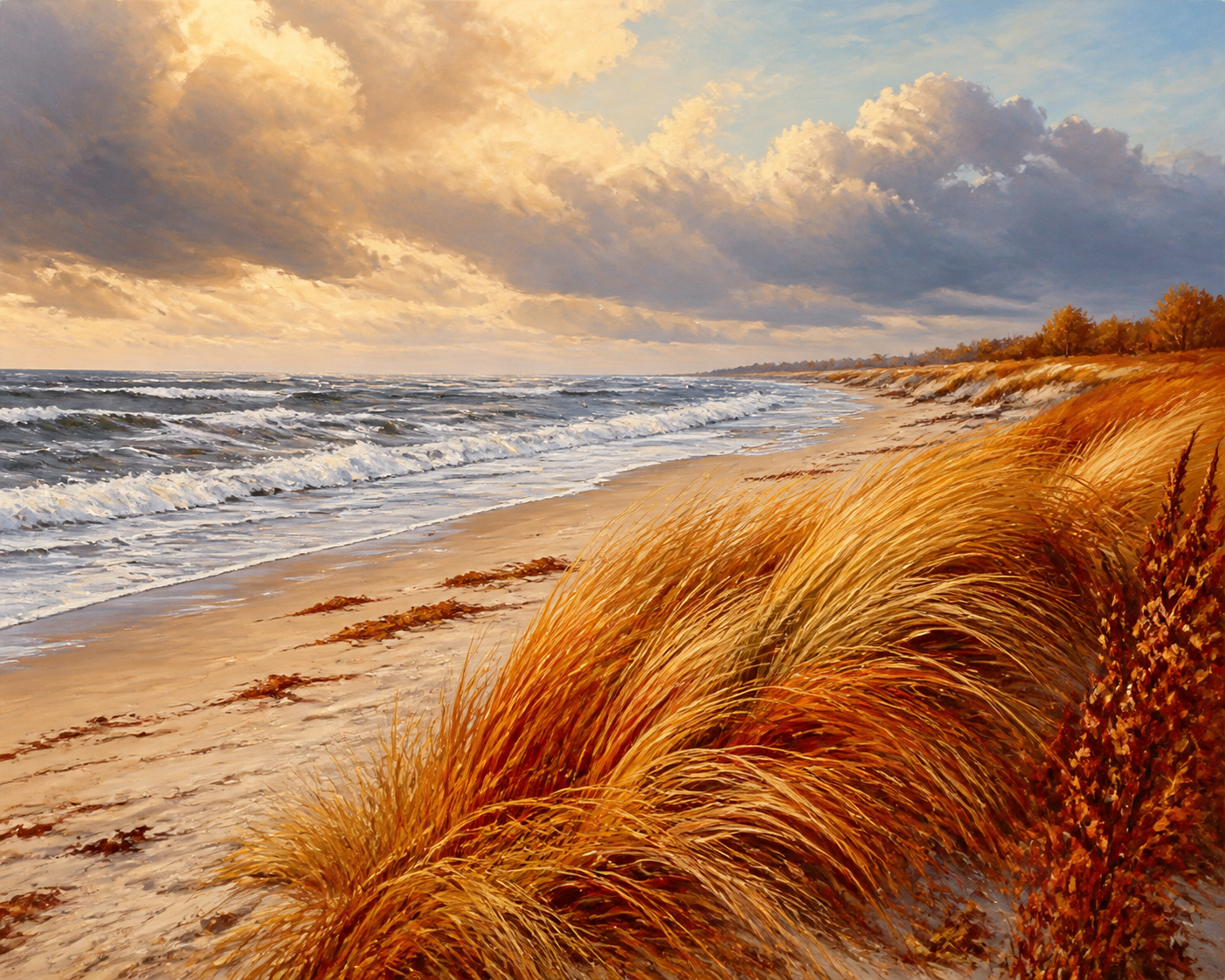 Diamond painting ontwerp met noordzeestrand in de herfst