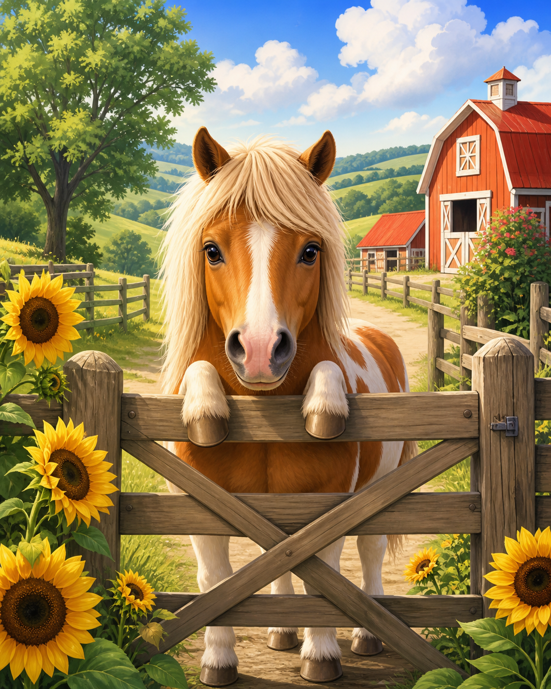 Diamond Painting Pony bij de Boerderij – een vriendelijke pony bij een landelijke boerderij