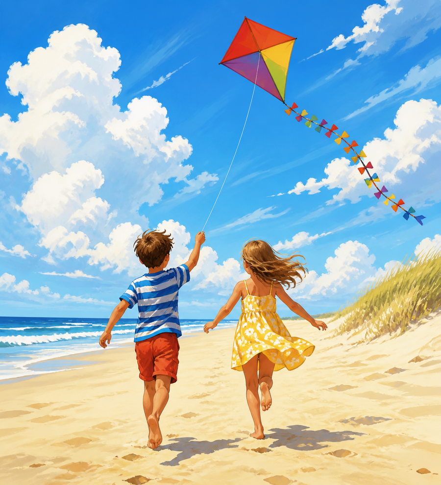 Diamond painting ontwerp met vliegeren op het strand