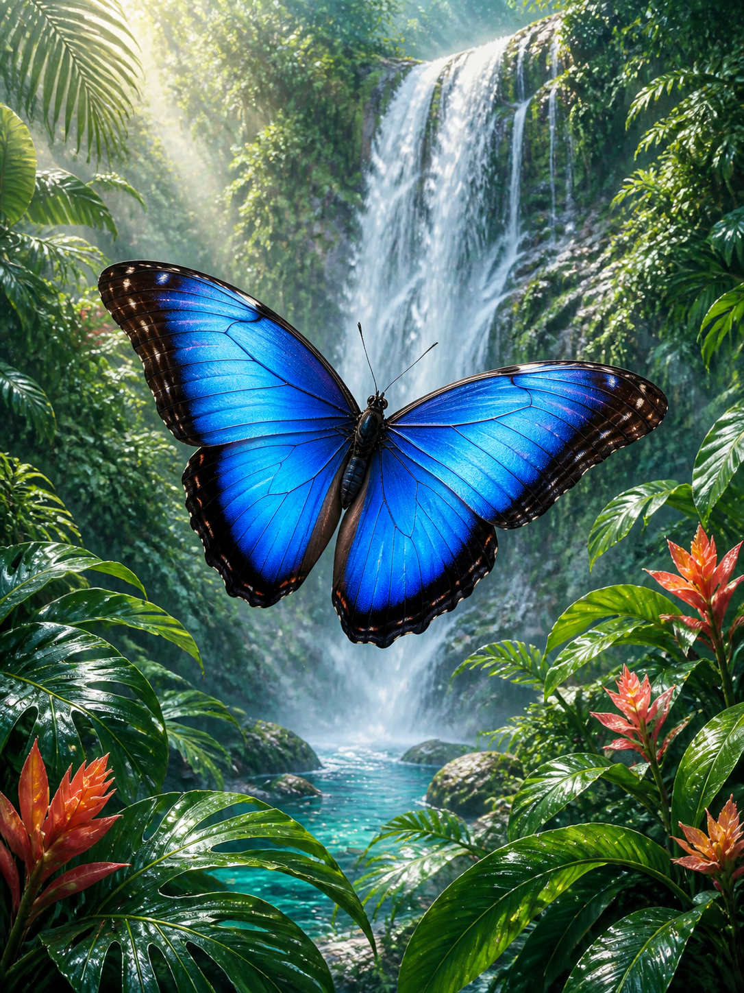 Diamond painting ontwerp met vlinder in het tropische regenwoud