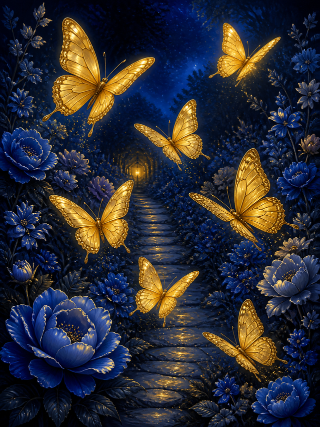 Diamond painting ontwerp met vlinders van goud