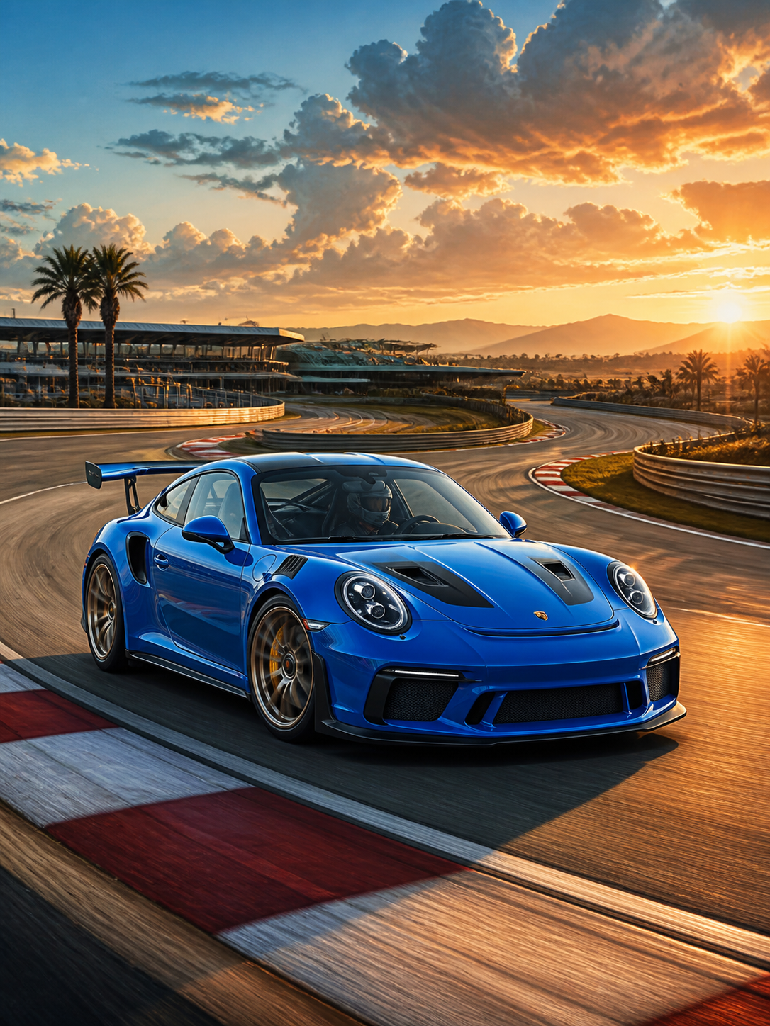 Diamond Painting Porsche 911 GT3 RS op het Circuit met blauwe Porsche 911 GT3 RS op een circuit bij zonsondergang