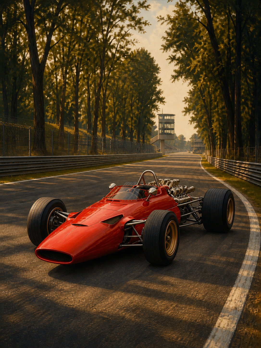 Diamond Painting Klassieke Ferrari F1 op Monza met klassieke rode Ferrari F1-auto op een historisch Italiaans circuit