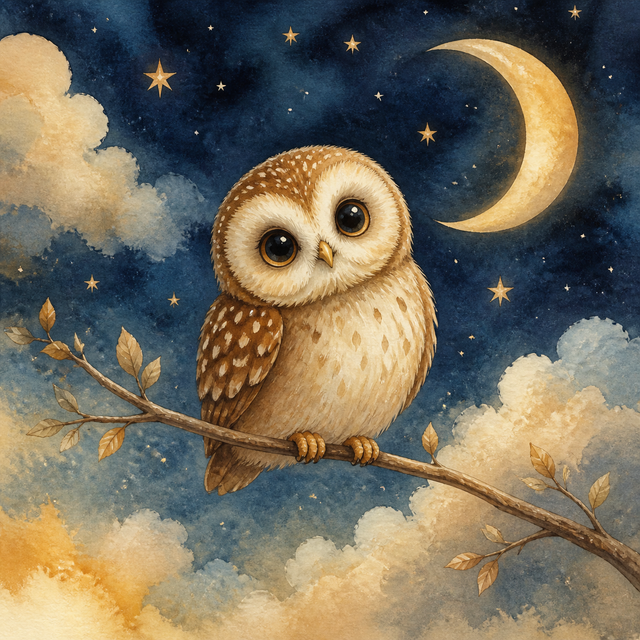 Diamond Painting Kleine Uil bij de Maansikkel – volledig origineel babykamerontwerp