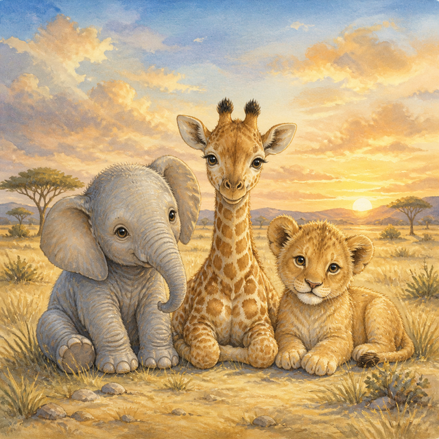 Diamond Painting Safari Dieren in Zacht Avondlicht – volledig origineel babykamerontwerp