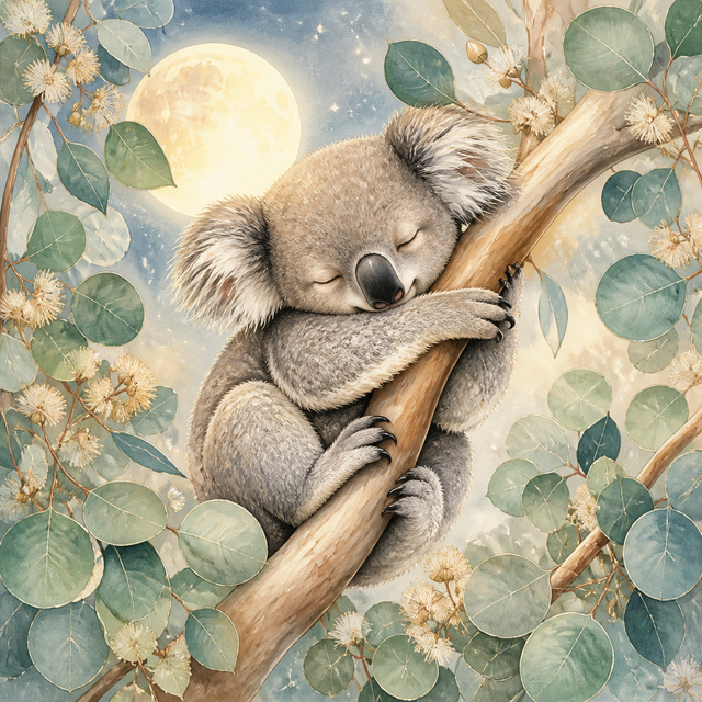 Diamond Painting Slapende Koala op een Eucalyptustak – volledig origineel babykamerontwerp