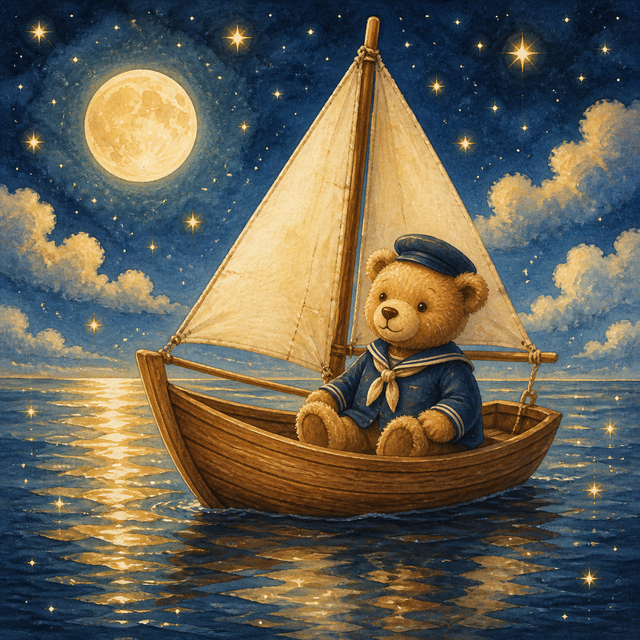 Diamond Painting Teddybeer in een Sterrenzeilboot – volledig origineel babykamerontwerp