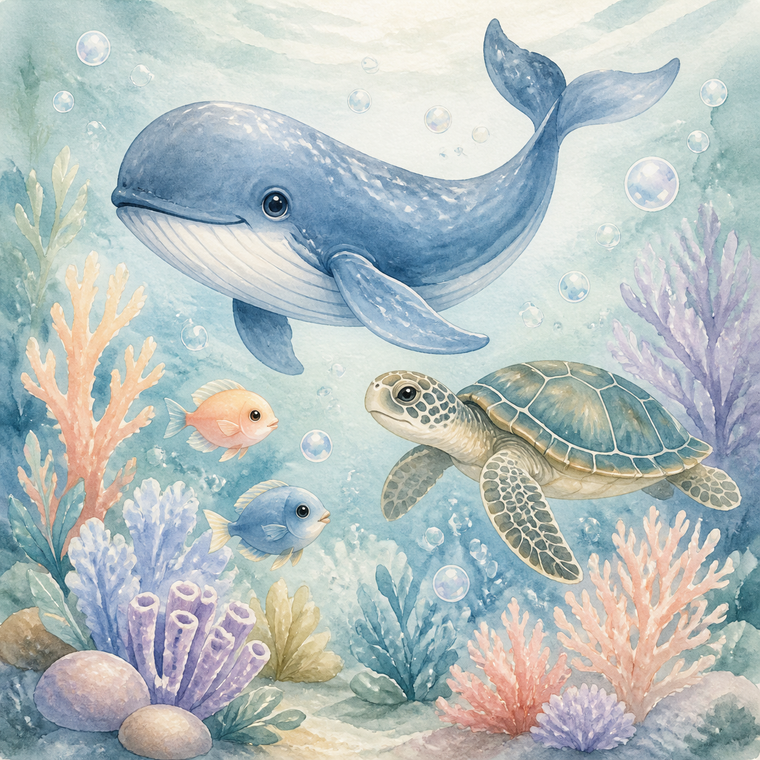 Diamond Painting Zeedieren in Pastelkoraal – volledig origineel babykamerontwerp