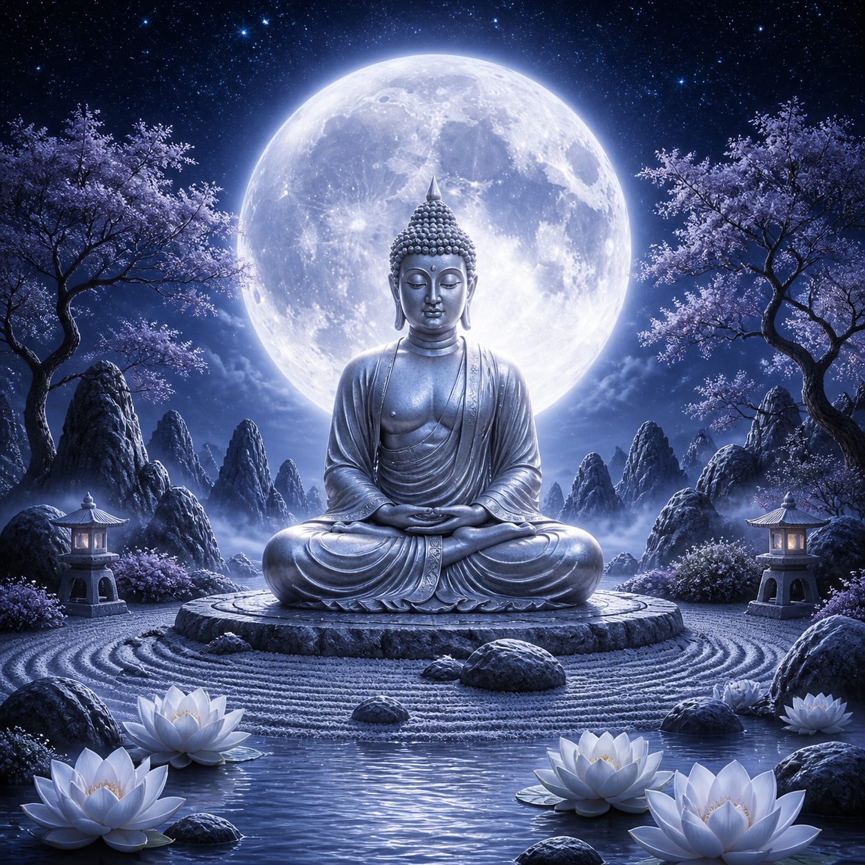 Diamond Painting Boeddha in Maanlichtmeditatie – volledig Boeddha-ontwerp