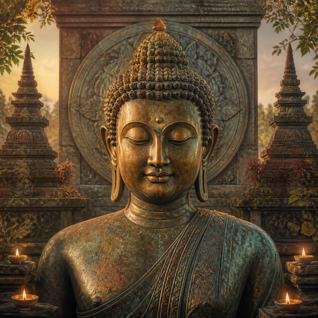Diamond Painting Serene Bronzen Boeddha – volledig Boeddha-ontwerp